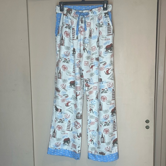Munki Munki travel themed flannel pajama pants only size small / preowned - Picture 1 of 11